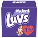 Diapers Size 1, 294 Count - Luvs Pro Level Leak Protection Hypoallergenic Disposable Baby Diapers for Sensitive Skin (Packaging May Vary)