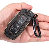 for Ford Key Fob Cover with Keychain, Genuine Leather Keyless Entry Car Smart Key Case Protector Holder Compatible with Ford Fusion Mustang F-150 Edge Explorer Lincoln MKZ MKC NAUTILUS