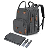 Extra Large Diaper Bag Backpack For Twins, 20-28L - Expandable Baby Bags For Twins with 23 Pockets - Unisex Diaper Bag for Baby with Changing Pad and Stroller Straps for Mom and Dad - Dark Grey