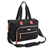 Hafmall Diaper Bag Tote with Changing Pad, Multifunctional Stylish Mommy Bag, Large Diaper Messenger Bag for Mom and Dad, Black