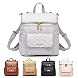 Petit Monaco Diaper Bag Backpack by Luli Bebe - Chic Vegan Leather Diaper Bag Backpack with Luxury Quilted Gender Neutral Design, Stroller Straps, Messenger Strap (Stone Grey)