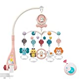 Eners Baby Musical Crib Mobile with Night Lights and Rotation, Rattles, Remote Control,Comfort Toys for Newborn Infant Boys Girls Toddles (Red)