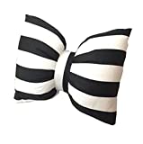 Stripe Hand Made Cotton Bow Pillow Car Neck Pillow Sofa Office Waist Pillow Detachable Wash (S, Thick Black and White)