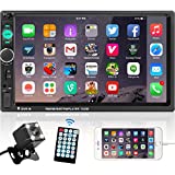 Podofo Double Din Car Stereo Radio 7 Inch Touch Screen Bluetooth Handsfree Mirror Link USB SD FM Audio Receiver with Backup Camera Wireless Remote Control Steering Wheel Control