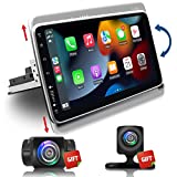 Adjustable Android 10 Car Stereo Wireless CarPlay & Wired Android Auto Single Din 10 Inch Car Radio with Front Camera & Backup Camera - Live Stream Rear View, 2G+32G GPS Navigation Bluetooth AM/FM