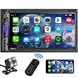 Double Din Car Stereo Receiver: 7 Inch HD Touchscreen Car Audio with Bluetooth – LCD Capacitive Monitor | Mirrorlink | Live Rearview Camera | USB/SD/ AUX Input | AM/FM Car Radio | Subwoofer