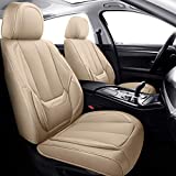 Coverado Front and Rear Seat Covers 5 Pieces, Waterproof Nappa Leather Car Seat Protectors Full Set, Universal Auto Interior Fit for Most Sedans SUV Pick-up Truck, Beige
