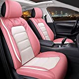 YXQYOEOSO Comfortable Leather Auto Car Seat Covers 5 Seats Full Set Universal Fit (Pink - White)