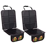 Car Seat Protectors 2 Pack Large Auto Car Seat Cover Under Baby Child Safety Carseat with Organizer Pockets, Thick Padding Waterproof Non-Slip Vehicle Seat Mat Protect Leather Seats