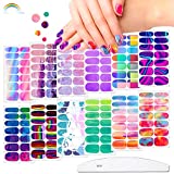JERCLITY 12 Sheets Aurora Gradient Color Nail Polish Strips with Nail File Self-Adhesive Graffiti Cloud Rainbow Nail Stickers Full Nail Wraps for Women Kids Nail Strips Manicure Kit for DIY Nail Art