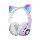 ZDHHD Cat Ear Bluetooth Gaming Headset LED Light Universal Headset Suitable for All Kinds of Pc Desktop Computers Laptop Comp with Microphone for Running Headphones Cycling Driving Fitness
