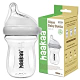 Haakaa Natural Glass Baby Bottles for Baby Feeding, Anti-Colic, Wide Neck, BPA Free (6oz/180ml, 6+ Months, 1 pc)