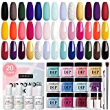 AZUREBEAUTY Dip Powder Nail Kit Starter, 20 Colors Glitter Red Pink Green Blue White Summer Acrylic Dipping Powder Liquid Set with Base Top Coat for French Nails Art Manicure DIY Salon Gifts for Women