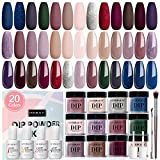 20 Colors Dip Powder Nail Kit Starter, AZUREBEAUTY Nude Plum Mauve Brown Nail Dipping Powder Liquid Set with Base/Top Coat for French Nails Art Manicure DIY Salon Home Gift