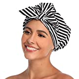 VVolf Shower Cap for Women Hair Caps for Shower Reusable Shower Cap for Long Hair Large Turban Shower Cap for Braids Black
