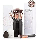 Niré Beauty 15piece Award Winning Professional Makeup Brush Set: Vegan Makeup Brushes with Case, Makeup Sponge, Brush Cleaner, Guide, Gift Box