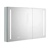 Bathlink LED Bathroom Aluminum Mirror Cabinet, 31.5”×27.5”×5”, Recessed or Surface Mount, Defogger, 2 Doors Bathroom Lighted Medicine Cabinet