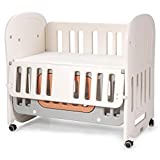 BABY JOY 6 in 1 Convertible Crib with Mattress Included, Rocking Bassinet Baby Bed with Detachable & Lockable Wheels, Storage Space, Converts to Bedside Bassinet, Baby Playard, Toddler Bed (6-in-1)