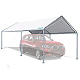 Carport, Outdoor Heavy Duty Car Ports Canopy, 20X10 ft Portable Carport Kits with 3 Reinforced Steel Cables, Tent Shleter for Car and Boat with Galvanized Steel Frame and Durable PE Cover, White