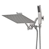 Psylc 10 Inch All Metal Rain Shower Head With Handheld, High Pressure Dual Shower Head Combo With Adjustable Extension Arm, 70' Flexible Hose, 3-Way Diverter - Height/Angle Adjustable(Brushed Nickel)