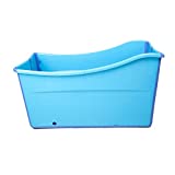 W WEYLAN TEC Large Foldable Bath Tub Bathtub For Toddler Children Twins Petite Adult Blue
