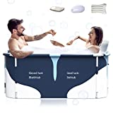 53' Extra Large Portable Foldable Bathtub with Cover for Adult, Family SPA Soaking Tub for Small Bathroom , Thicken Multiple Layer Bathtub with Lid for Shower Stall (53' Milk Style）