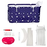 HotMax Portable Bathtub Kit, Foldable Soaking Bathing Tub for Adults, Thickening with Thermal Foam to Keep Temperature, Separate Family Bathroom SPA Tub (Blue)