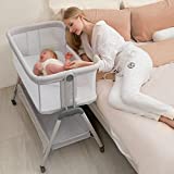 ANGELBLISS Baby Bassinet Bedside Sleeper, Easy Folding Portable Bassinet for Baby with Wheels, Adjustable Height, Included Mattress