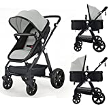 Baby Stroller Newborn Carriage Infant Reversible Bassinet to Luxury Toddler Vista Seat for Boy Girl Compact Single All Terrain Babies Pram Strollers Add Stroller Cover, Cup Holder, Net……
