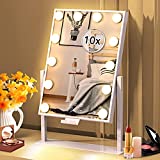 Vanity Mirror with Lights Hollywood Mirror Lighted Makeup Mirror with Phone Holder,3 Color Lighting Modes Detachable 10X Magnification Mirror,14x21 Inch,Touch Control,360°Rotation