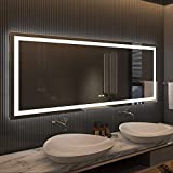 Amorho 60x28 LED Mirror for Bathroom, Large Frameless Vanity Mirror, Dimmable Makeup Mirrors with Anti-Fog, Memory, 3 Colors, Double LED Lights (Backlit + Front-Lighted)