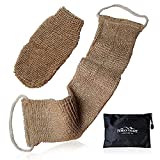 Natural Back Scrubber for Shower for Men and Women - Set of 2 Hemp Exfoliating Body Scrubbers - Long Back Washer Sleeve & Bath Scrub Mitten for Deep Cleaning & Skin Relax