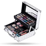 Hot Sugar Makeup Kit for Women Full Kit Teen Girls Starter Cosmetic Gift Set with Classic Houndstooth Train Case Includes Pigmented Eyeshadow Palette Blush Lipstick Lip Pencil Eye Pencil (WHITE)