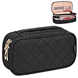 Small Makeup Bag, Relavel Cosmetic Bag for Women 2 Layer Travel Makeup Organizer Black Handbag Purse Pouch Compact Capacity for Daily Use, Makeup Brush Holder, Waterproof Nylon, Two Way Zipper (Black)