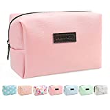 Small Makeup Bag For Purse, MAANGE Travel Cosmetic Bag Makeup Pouch PU Leather Portable Versatile Zipper Pouch For Women (Pink)
