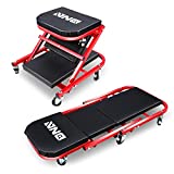 ‎DNA MOTORING TOOLS-00184 36 Inches 2 IN 1 Rolling Folding Car Creeper/Seat, 6 Pcs 2' Casters, 150kg Weight Capacity, Red