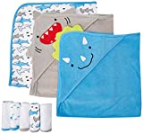 Simple Joys by Carter's Unisex Kids' 8-Piece Towel and Washcloth Set, Shark/Dinosaur, One Size