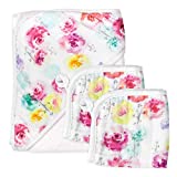 HonestBaby 3-Piece Organic Cotton Hooded Towel & Washcloth Set, Rose Blossom, One Size
