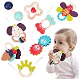 Nueplay 8PCS Baby Rattles Set, Toddlers Chewing Teething Toys Grab Shaker Hand Bells and Spin Rattle Musical Toy Playset Early Educational Easter Gift Toys for Baby Newborn Infant 6-12 Months