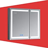DECADOM LED Mirror Medicine Cabinet Recessed or Surface, Defogger, Dimmer, Clock, Room Temp Display, Makeup Mirror 3X, Outlets & USBs (RUBiNi 36x32)