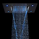Suguword 20 X 14 Inch Rain Shower Head LED Shower Head Black Multi Functions Showerheads Square Ceiling Mounted Bathroom Shower Heads Waterfall Rainfall Shower Head High Pressure Bath Shower