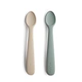 mushie Silicone Baby Feeding Spoons | 2 Pack (Cambridge Blue/Shifting Sand)