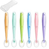 PandaEar Baby Silicone Soft Spoons| Training Feeding for Kids Toddlers Children and Infants| BPA Free 6 Pack| Great Gift Set |Gum-Friendly First Stage (Spoons with Container)