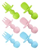 6 Pcs Silicone Baby Spoons First Stage, Toddler Utensils for Baby Led Weaning, Chewable Baby Utensils for Self-Feeding