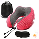 Travel Pillow, Memory Foam Neck Pillow with 360-Degree Head Support Comfortable Airplane Pillow with Storage Bag Lightweight Traveling Pillow for Sleeping, Car, Train, Bus and Home Use(Red)