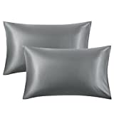 Bedsure Satin Pillowcase for Hair and Skin Queen - Dark Grey Silk Pillowcase 2 Pack 20x30 inches - Satin Pillow Cases Set of 2 with Envelope Closure