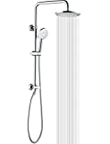 BRIGHT SHOWERS Rain Shower heads system including rain fall shower head and handheld shower head with height adjustable holder , solid brass rail 60 inch long stainless steel shower hose, Chrome