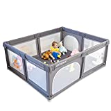 Baby playpen, Play pens for Babies and Toddlers, Extra Large Play Yard with Gates, Sturdy Safety Infant Activity Center with Anti-Slip Suckers and Super Soft Breathable Mesh.