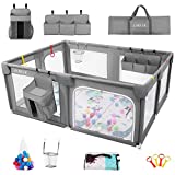 Baby Playpen, playpen for Babies and Toddlers, Portable Extra Large Baby Fence Area with Anti-Slip Base, Safety Play Center Yard Home Indoor & Outdoor with Play Mat (Grey 75”×59”)
