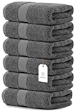 White Classic Luxury Hand Towels | Cotton Hotel spa Bathroom Towel | 16x30 | 6 Pack | Grey